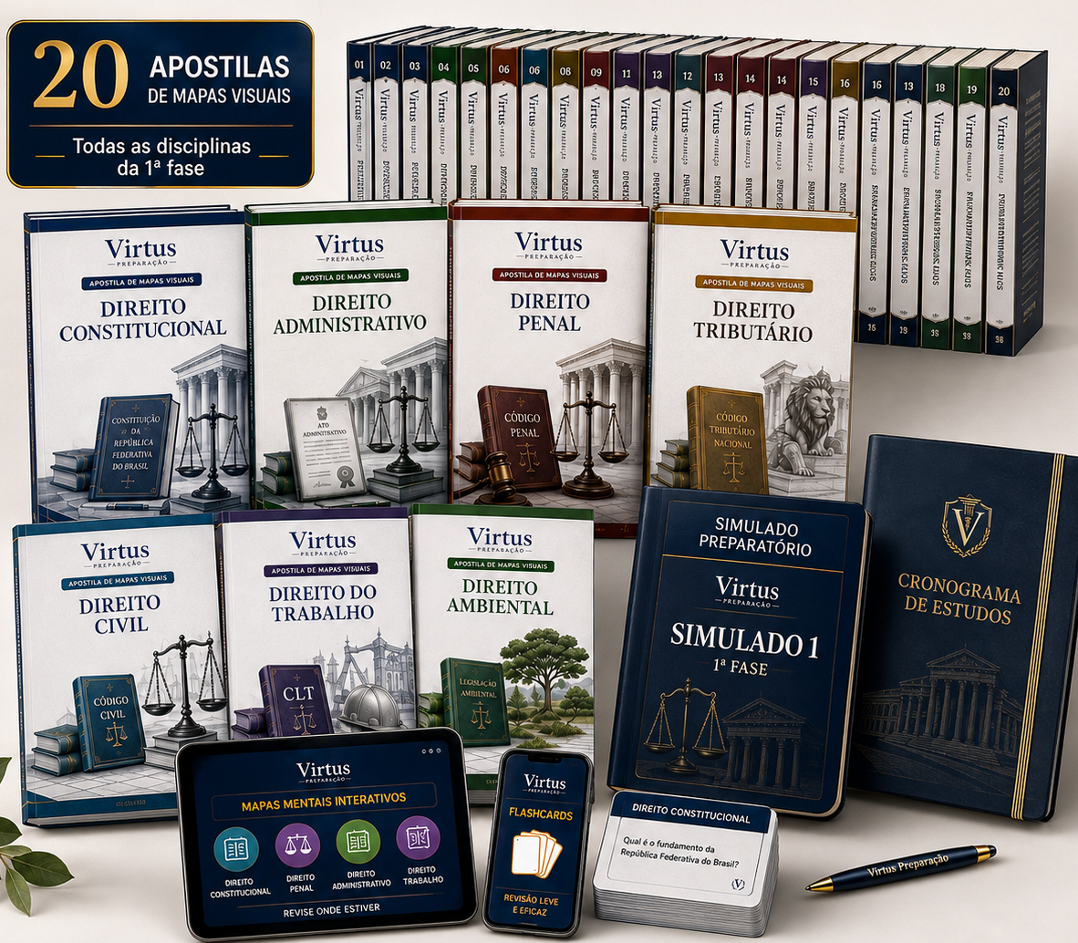 Kit completo Virtus: 20 apostilas de mapas visuais, simulados e cronograma